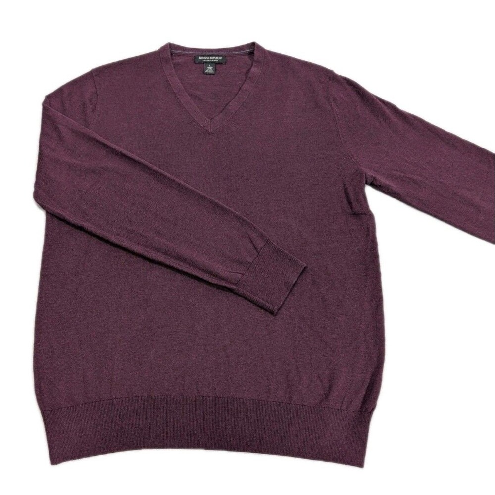Banana Republic Silk Cashmere V-Neck Sweater Mens Large Maroon Pullover Soft